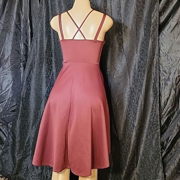 BRANDY BLU BURGUNDY LONG BACK SHORT FRONT SPAGHETTI STRAP WOMEN"S DRESS - Picture 8 of 10